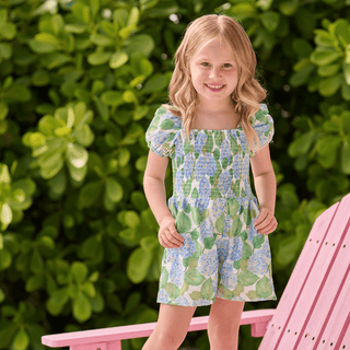 Rosie Smocked Romper - Blue Hydrangeas - Sugar Bee Clothing