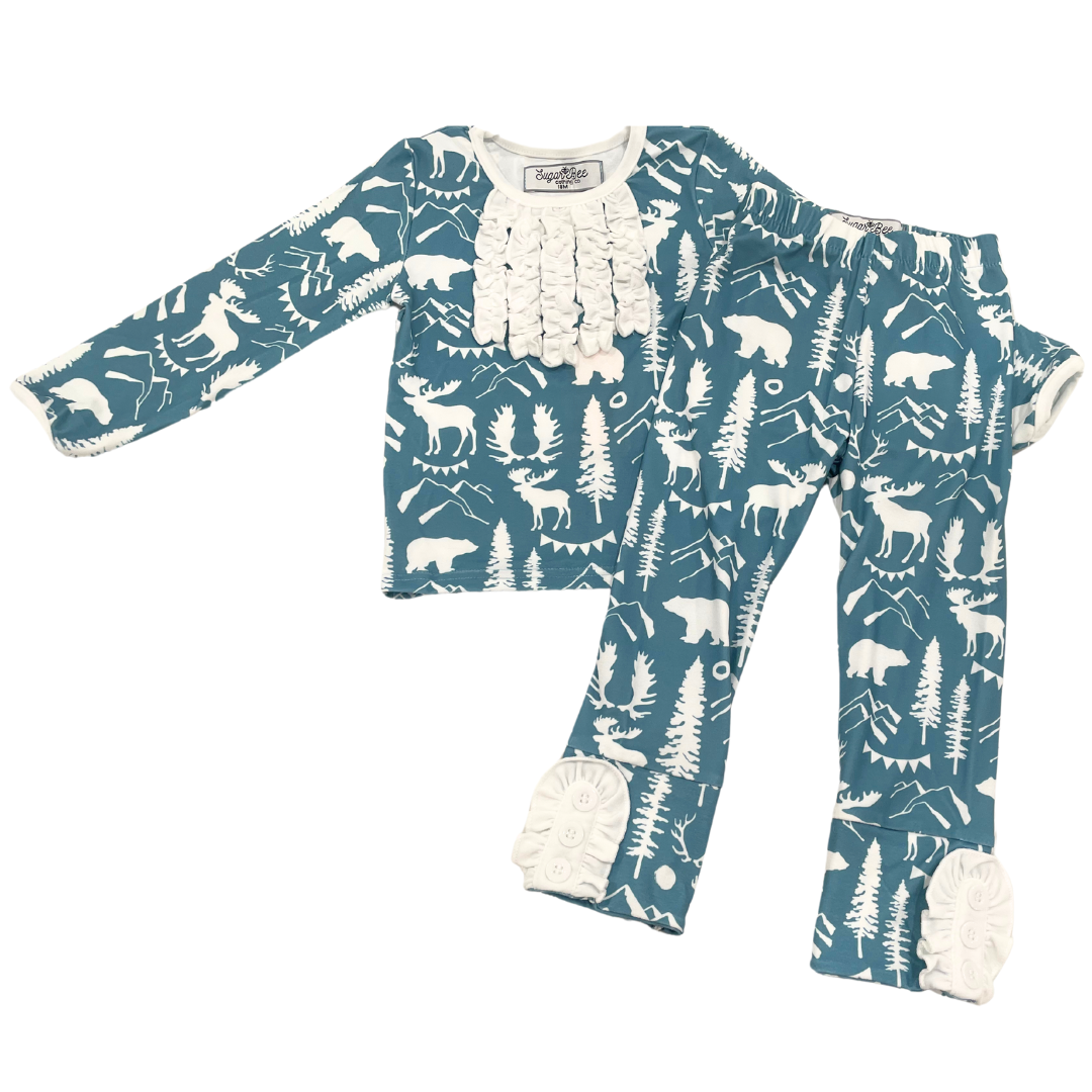 Ruffle Buttflap Blue Mountain Animals Sugar Bee Clothing