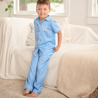Charlie Satin Long Sleeve Pant Set - Powder Blue - Sugar Bee Clothing