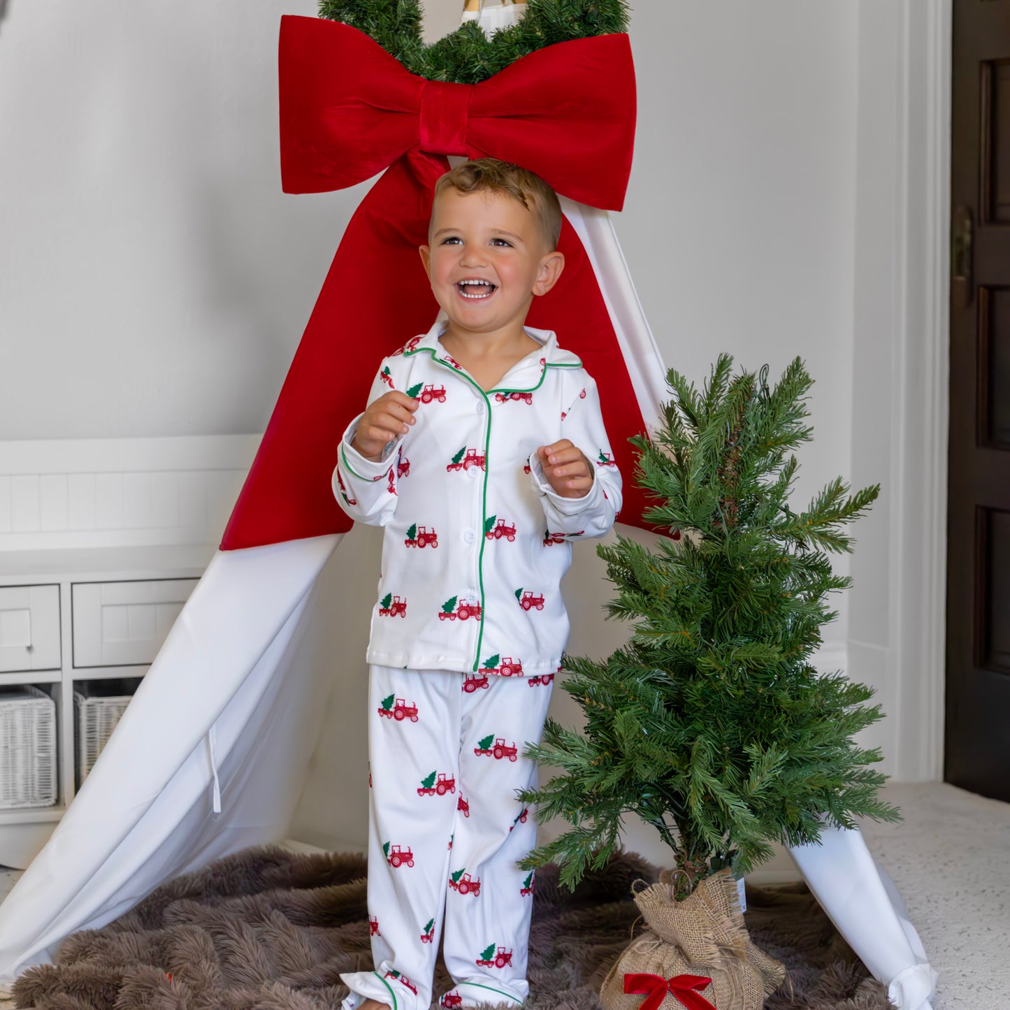 Button Down - Christmas Tractor Holiday Lounge