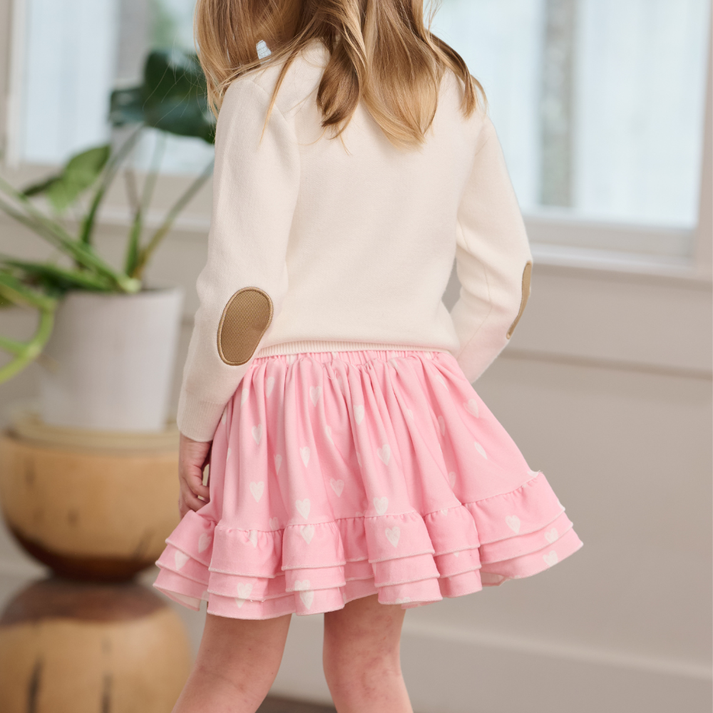 Annie Ruffle Skort - Pink Sketch Hearts