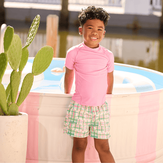 Compression Swim Shorts - Palm Springs Madras - Sugar Bee Clothing