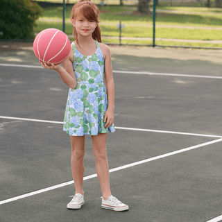 Mini Dallas Halter Tennis Dress - Blue Hydrangeas - Sugar Bee Clothing