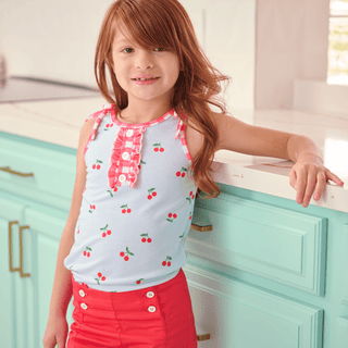 Lauren Ruffle Tank - Cherries - Sugar Bee Clothing