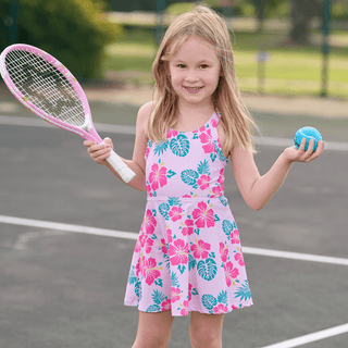 Sugarbee Toddler Girls' Mini Dallas Halter Tennis Dress - Teal Hibiscus 2T Sugarbee Toddler Girls' Mini Dallas Halter Tennis Dress - Teal Hibiscus 2T