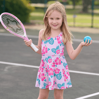 Mini Dallas Halter Tennis Dress - Teal Hibiscus - Sugar Bee Clothing
