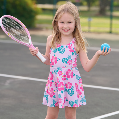 Mini Dallas  Halter Tennis Dress - Teal Hibiscus