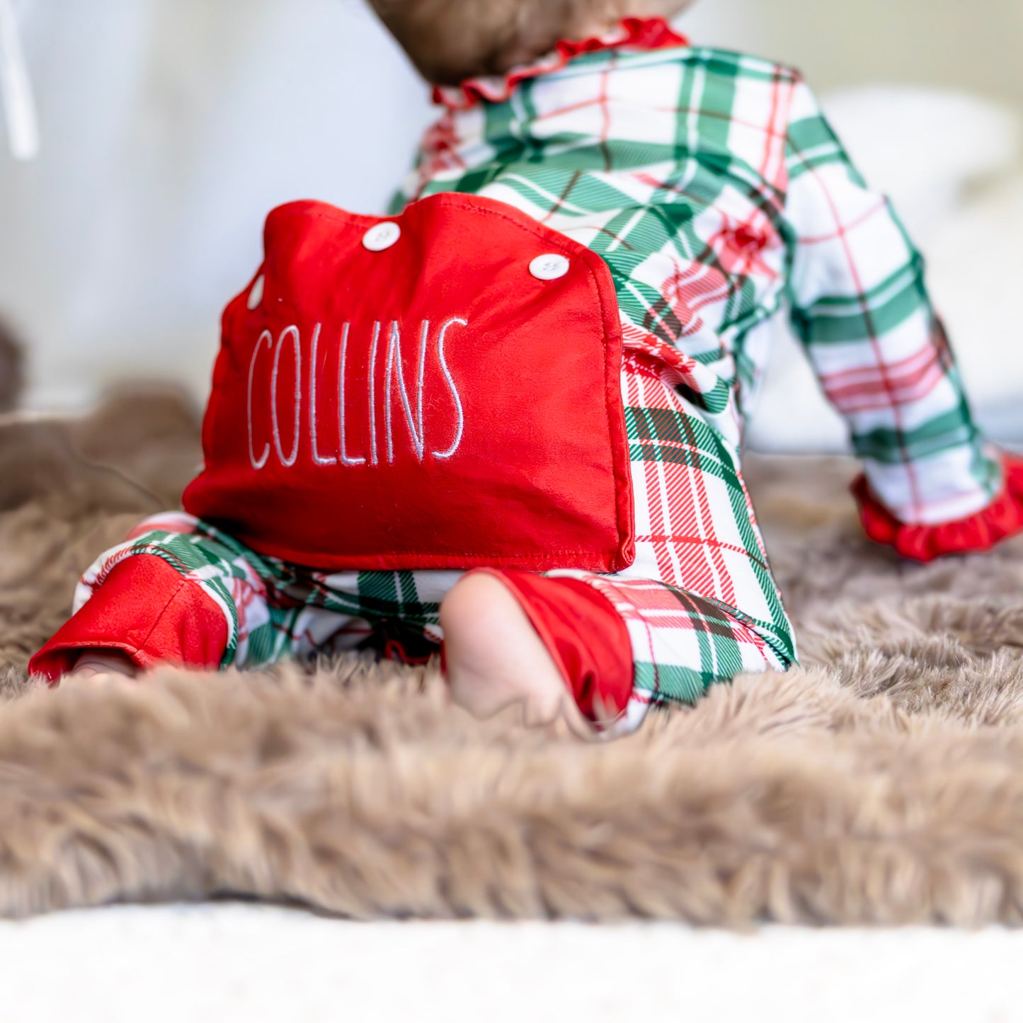 Baby Ruffle Buttflap Pajamas - Christmas Plaid Holiday Lounge