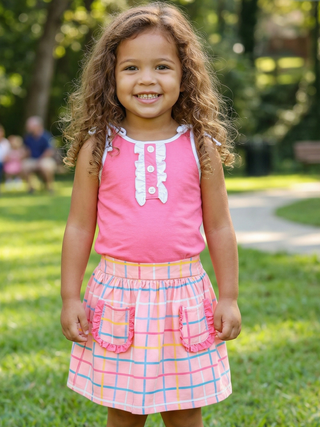 2 - Piece Pocket Skort Set - Dreamscape Plaid - Sugar Bee Clothing