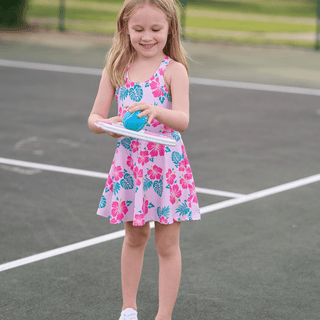 Mini Dallas Halter Tennis Dress - Teal Hibiscus - Sugar Bee Clothing