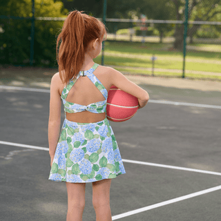Mini Dallas Halter Tennis Dress - Blue Hydrangeas - Sugar Bee Clothing