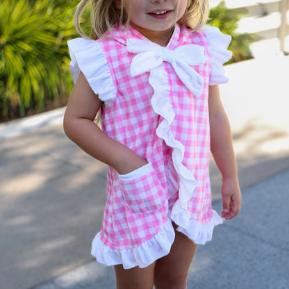 Swim Cover up - Pink Gingham Ruffle With Bows