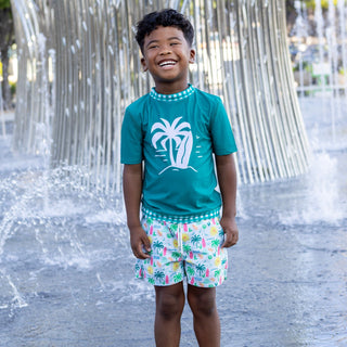 Compression Swim Shorts - Sunshine Surf - Sugar Bee Clothing