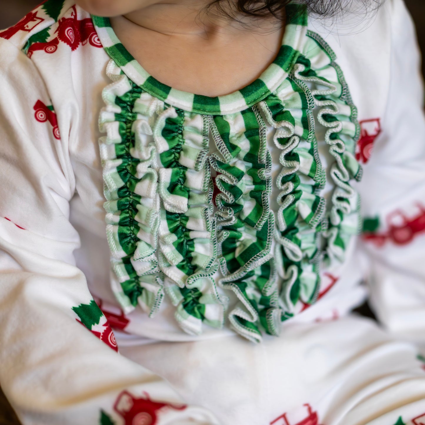 Ruffle Buttflap Pajamas - Christmas Tractor Holiday Lounge