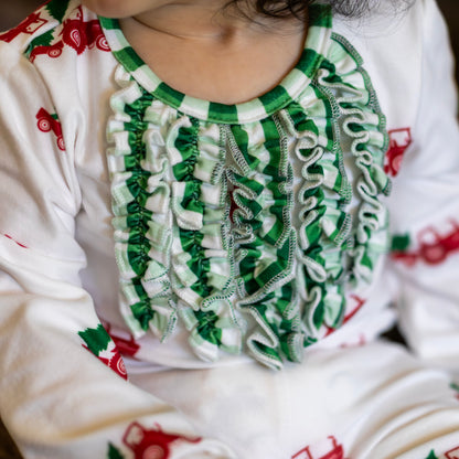 Ruffle Buttflap Pajamas - Christmas Tractor Holiday Lounge