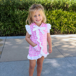 Swim Cover up - Pink Gingham Ruffle With Bows - Sugar Bee Clothing