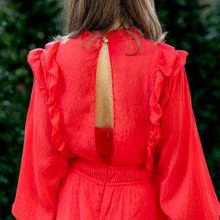 Evelyn - Holiday Red Long Sleeve Ruffle Dress - Sugar Bee Clothing