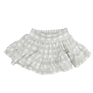 Annie Ruffle Skort - Cafe au Lait Gingham - Sugar Bee Clothing