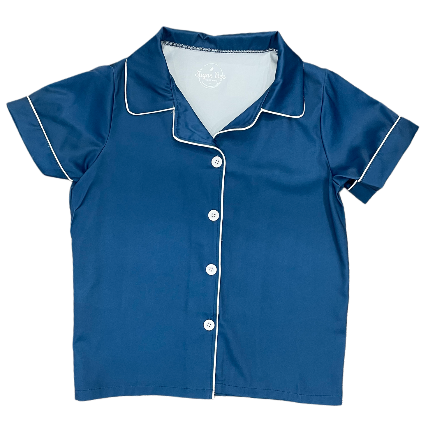 Charlie Satin Separates - Navy Short Sleeve Top