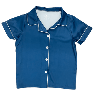 Charlie Satin Separates - Navy Short Sleeve Top - Sugar Bee Clothing