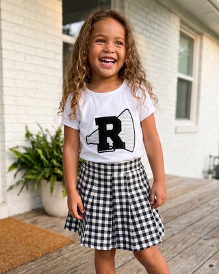 ***PREORDER***2-Piece Scalloped Tee and Skort Set - Black Gingham