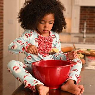 Ruffle Buttflap Pajamas - Vintage Black Santa Holiday Lounge - Sugar Bee Clothing