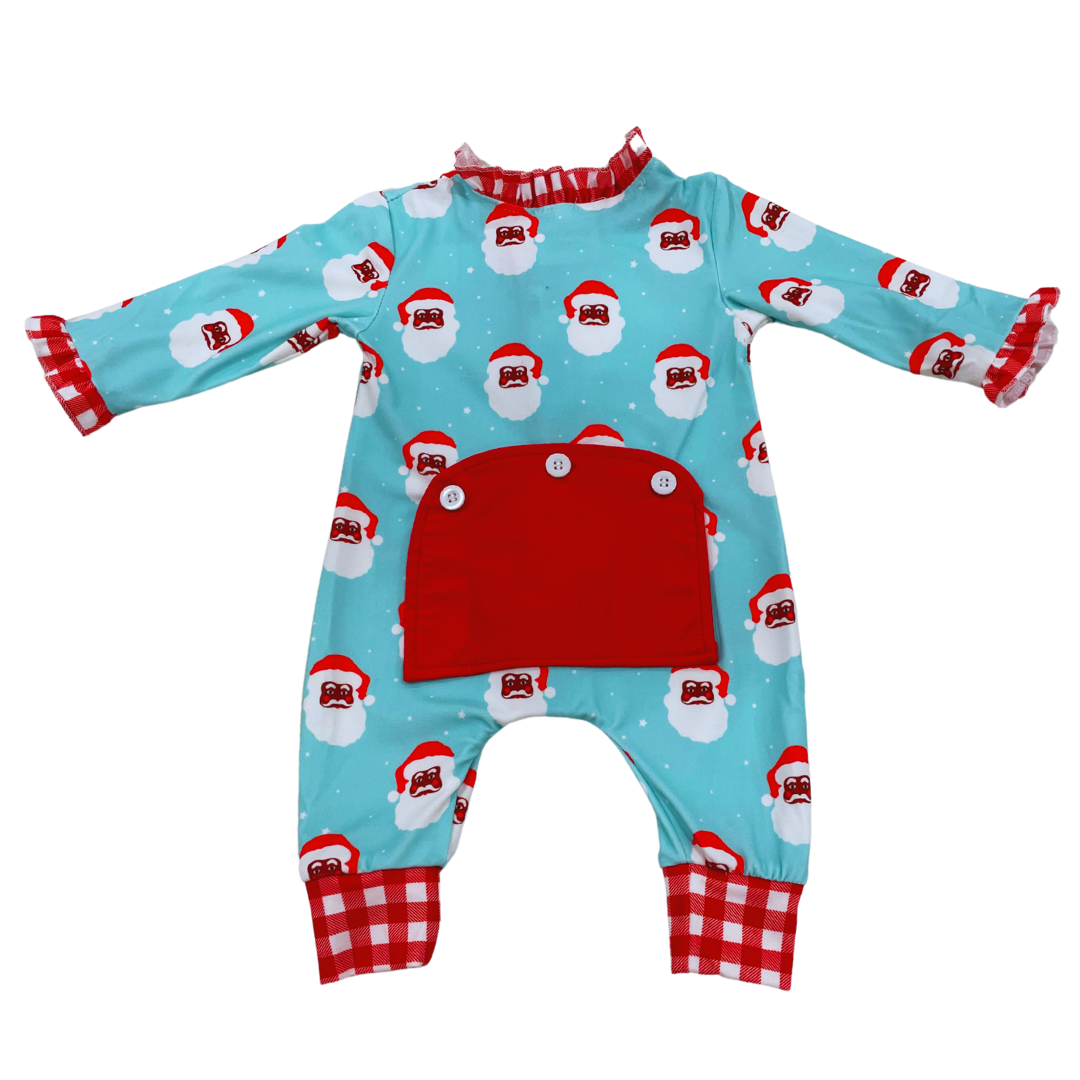 Ruffle Buttflap Pajamas - Black Santa