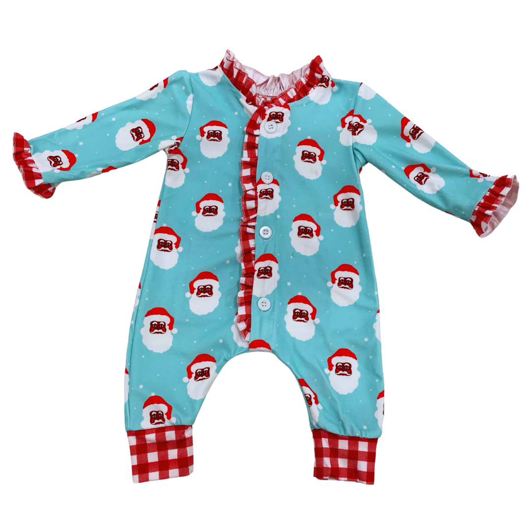 Ruffle Buttflap Pajamas - Black Santa