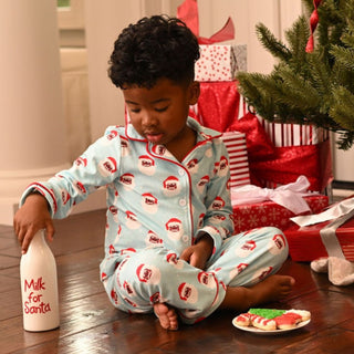 Button Down Pajamas - Vintage Black Santa Holiday Lounge - Sugar Bee Clothing