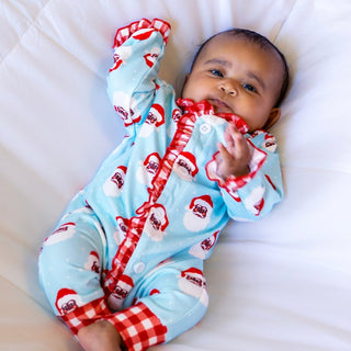 Baby Ruffle Buttflap Pajamas - Vintage Black Santa Holiday Lounge - Sugar Bee Clothing