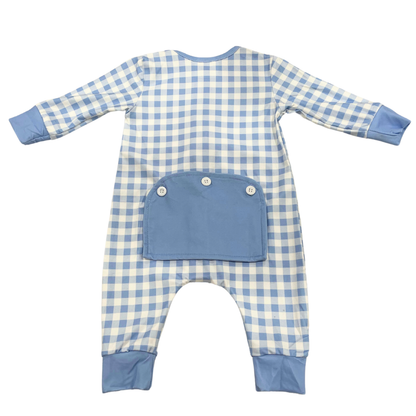 One-Piece Buttflap Pajamas - 2023 Blue Trimmed Gingham