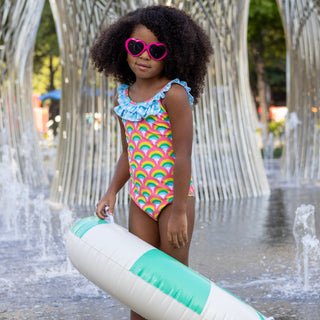 Bow Back Swimsuit - Retro Rainbow - Sugar Bee Clothing