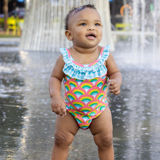 Bow Back Swimsuit - Retro Rainbow - Sugar Bee Clothing