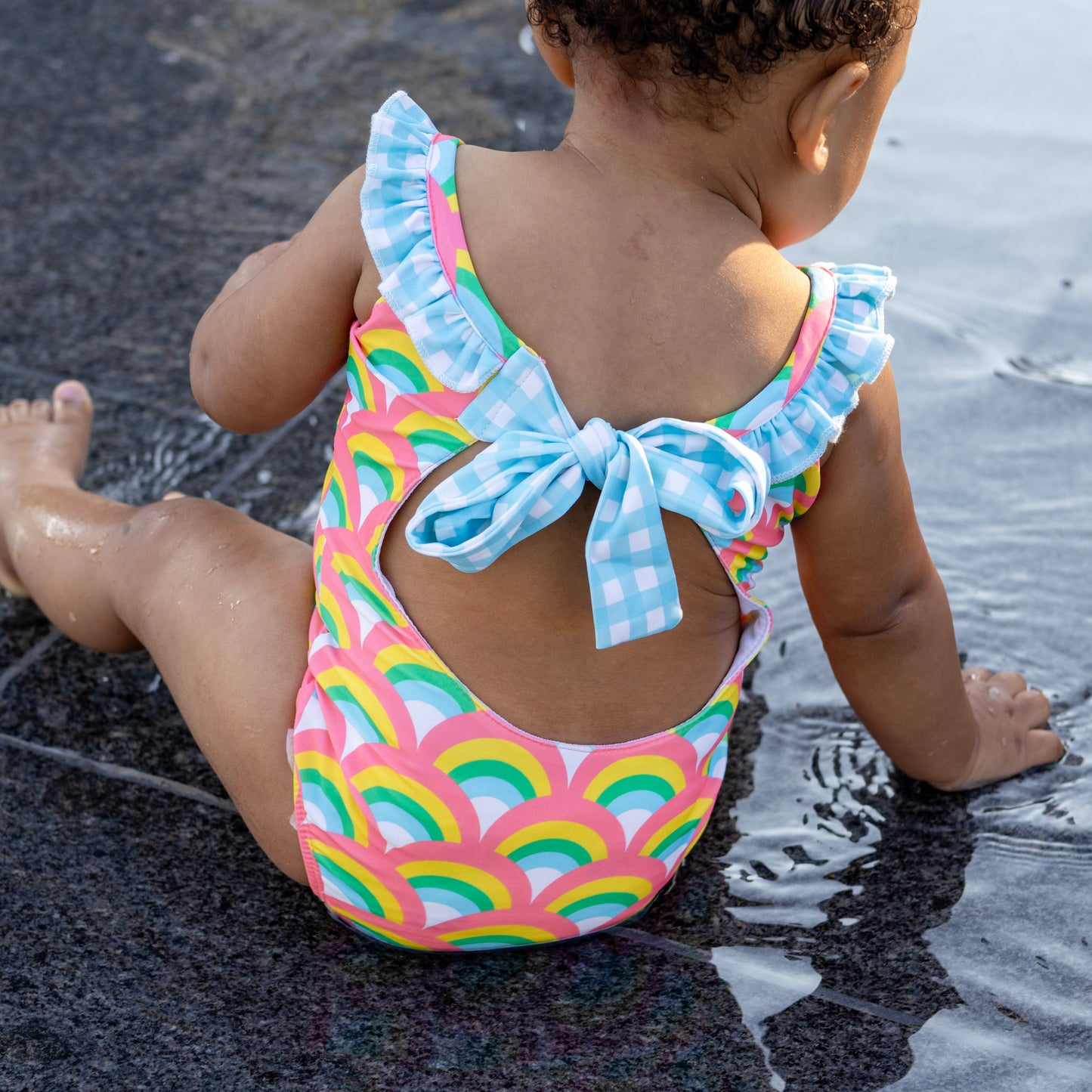 Bow Back Swimsuit - Retro Rainbow