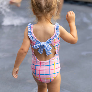 Bow Back Swimsuit - Dreamscape Plaid - Sugar Bee Clothing