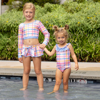 Bow Back Swimsuit - Dreamscape Plaid - Sugar Bee Clothing