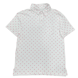 Davis Short Sleeve Pocket Polo - Red + on White - Sugar Bee Clothing