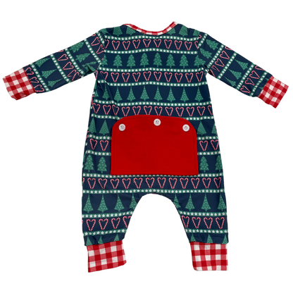 One-piece Buttflap Pajamas - Trees And Candy Canes