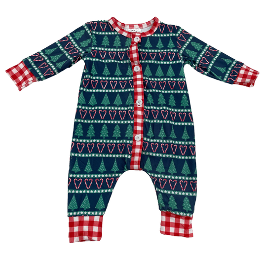 One-piece Buttflap Pajamas - Trees And Candy Canes