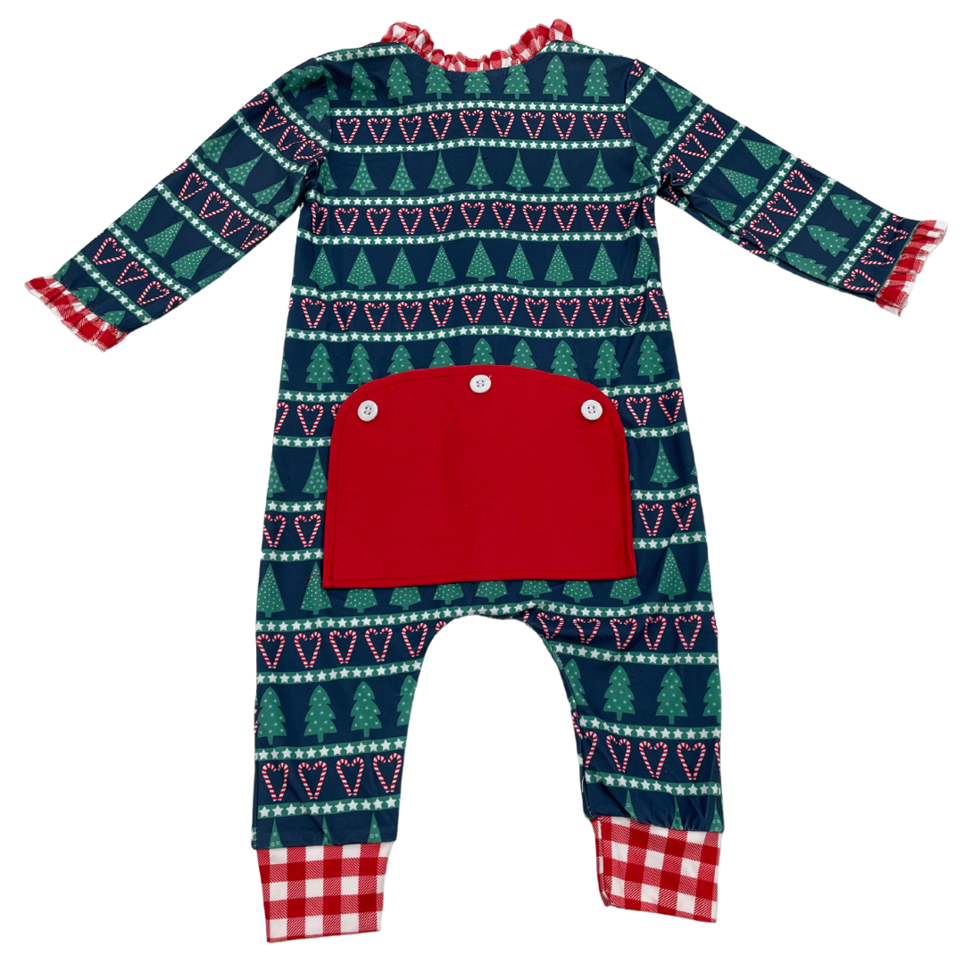 Ruffle Buttflap Pajamas - Trees And Candy Canes