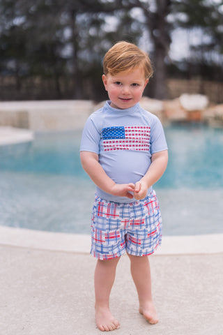 Compression Swim Shorts - Cape Cod Madras - Sugar Bee Clothing