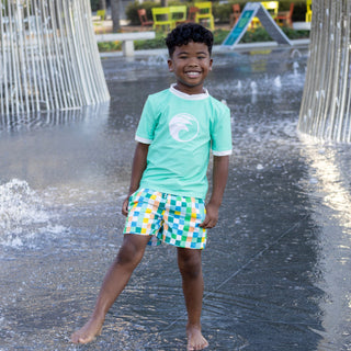 Compression Swim Shorts - Clubhouse Check - Sugar Bee Clothing