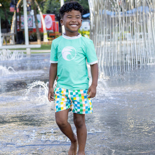 Compression Swim Shorts - Clubhouse Check - Sugar Bee Clothing