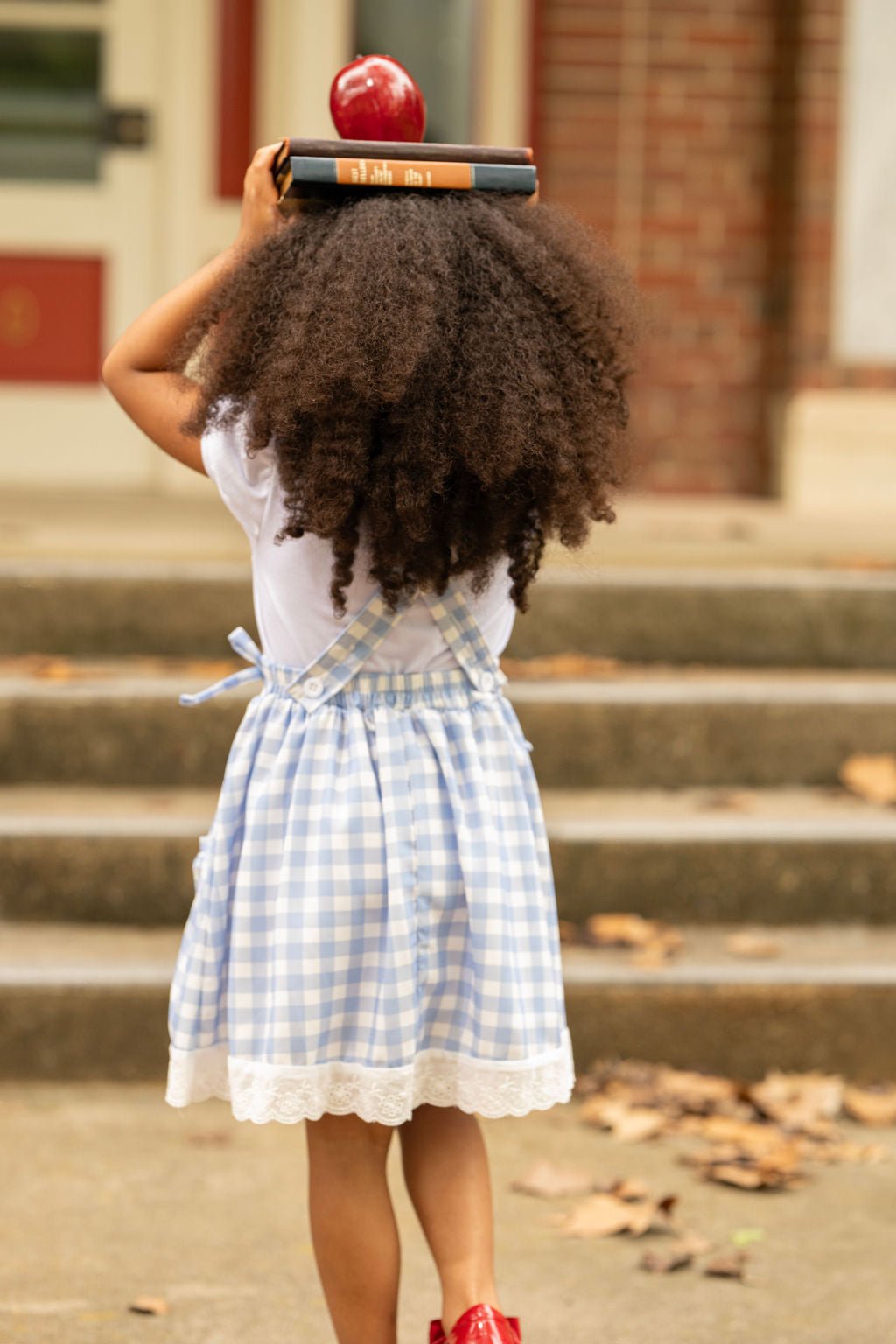 blue gingham pinafore dress APRON IN INDIGO CHAMBRAY AND NAVY LIBBIE SUMMERS Available in two colors Baby Top & Gingham Pinafore