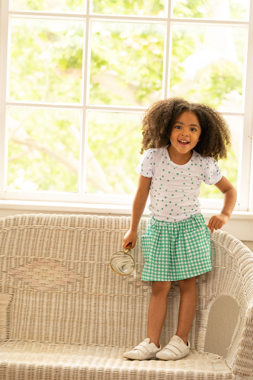 Puff Sleeve Tee - Green Dots