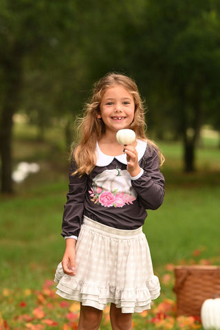 Annie Ruffle Skort - Cafe au Lait Gingham - Sugar Bee Clothing