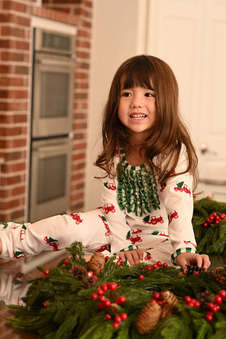Ruffle Buttflap Pajamas - Christmas Tractor Holiday Lounge - Sugar Bee Clothing
