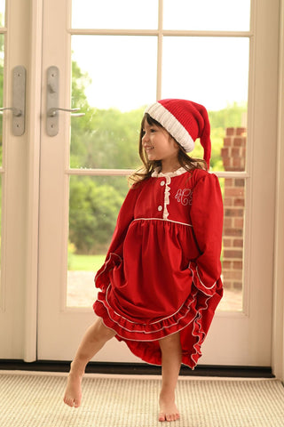 Ruffle Nightgown - Red Holiday Lounge - Sugar Bee Clothing