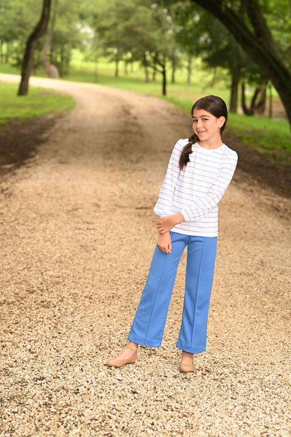 Mini Mae L/S Puff Top - Blue Stripe