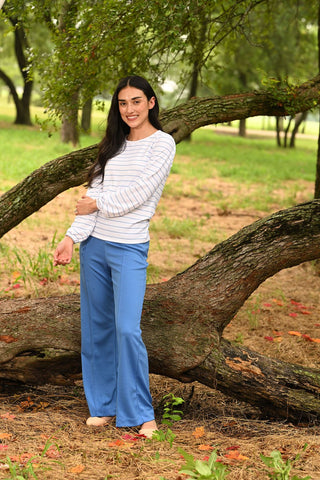Darbie Wide Leg Pant - Blue - Sugar Bee Clothing